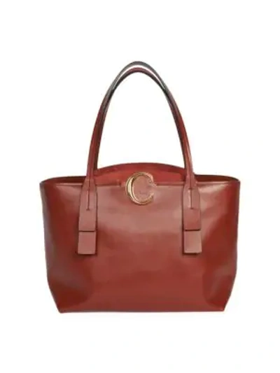 Chloé Shiny Leather Tote Bag In Sepia Brown/gold