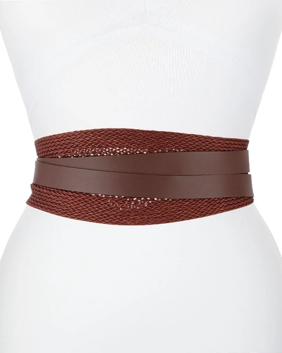 Lafayette 148 Woven Linen Leather Wrap Belt In Dark Brown