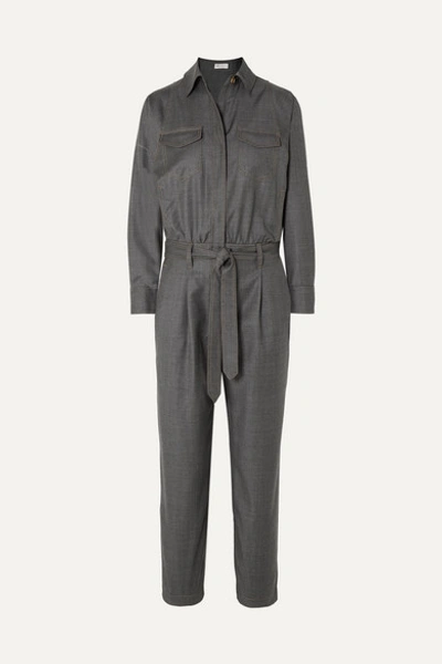 Brunello Cucinelli Monili-beaded Lightweight Wool Flight Suit In Charcoal