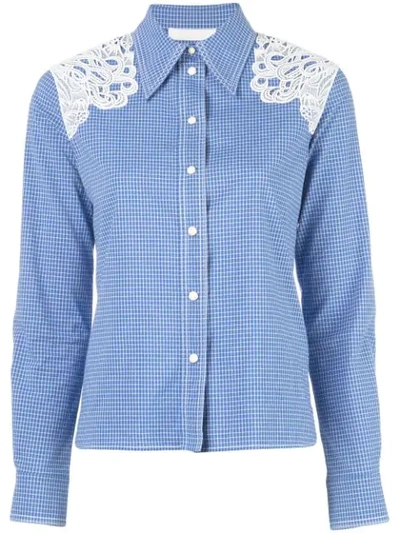 Chloé Lace-shoulder Checked Button-front Shirt In Blue