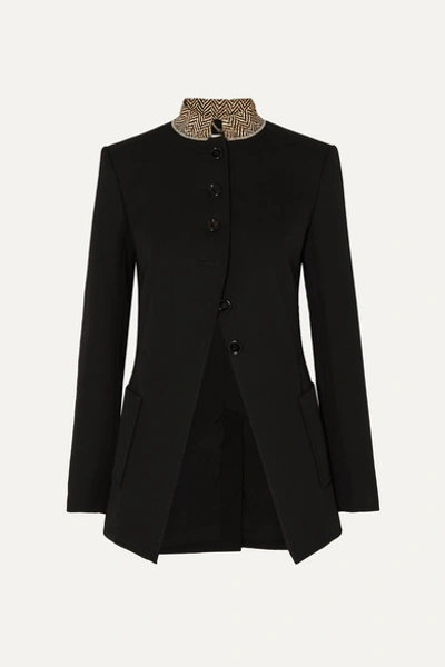 Chloé Pique High-neck Button Front Jacket In Black