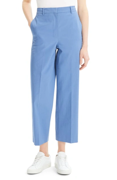 Theory High-waist Straight-leg Stretch-cotton Ankle Pants In Bluet