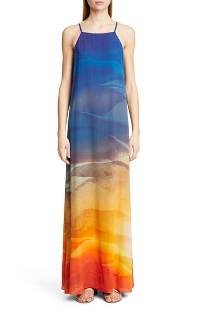 Lafayette 148 Leonissa Textured Desert High-neck Sleeveless Maxi Dress In Mandarin Multi