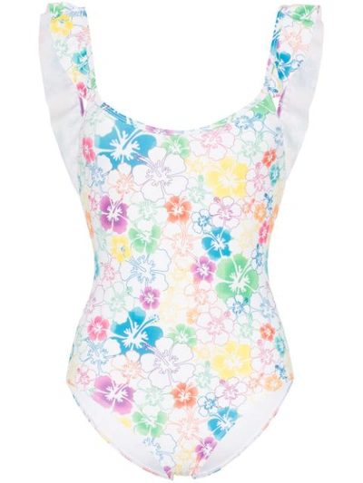 All Things Mochi Vienna Floral Ruffled Swimsuit In White