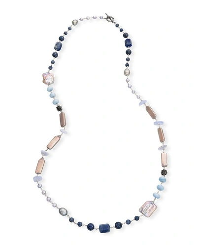 Stephen Dweck Long Silver Pearl & Mixed-stone Necklace In Sky