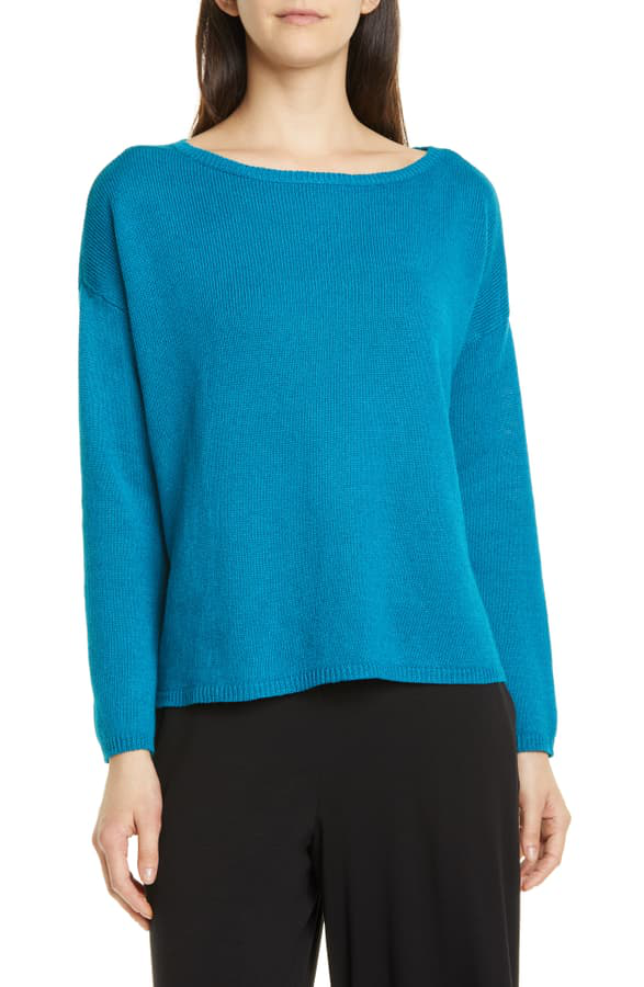 Eileen Fisher Bateau Neck Organic Linen & Cotton Sweater In Jasper ...