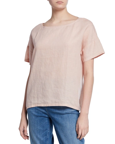 Eileen Fisher Organic Handkerchief Linen Short-sleeve Top In Powder