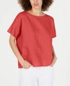 Eileen Fisher Organic Handkerchief Linen Short-sleeve Top In Red Lory
