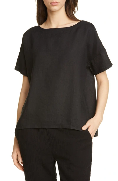 Eileen Fisher Organic Handkerchief Linen Short-sleeve Top In Black