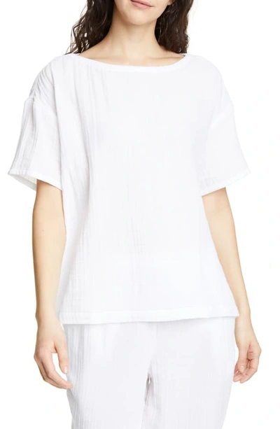 Eileen Fisher Boat Neck Boxy Organic Cotton Top In White