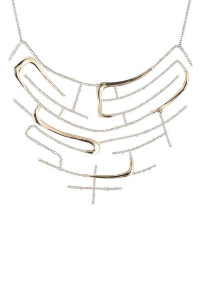 Alexis Bittar Crystal Encrusted Two-tone Maze Bib Necklace In Rhodium