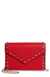 Valentino Garavani Rockstud Leather Envelope Wallet On A Chain In Rouge Pur