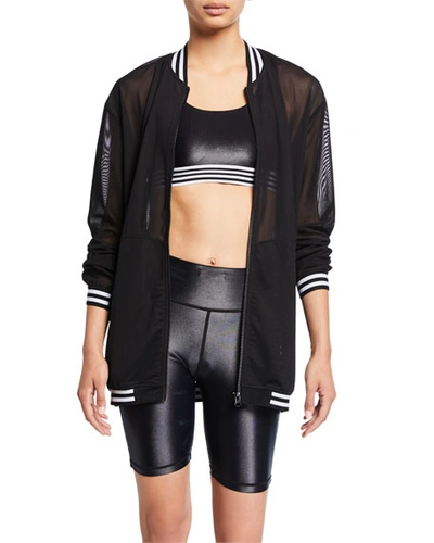 All Fenix Striped Zip-front Mesh Bomber Jacket In Black