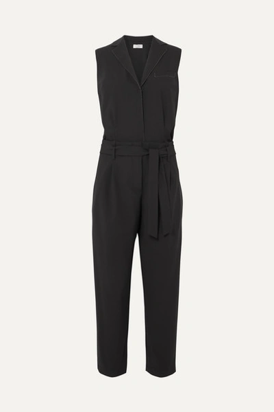 Brunello Cucinelli Tropical Wool Sleeveless Monili Beaded Jumpsuit In Black