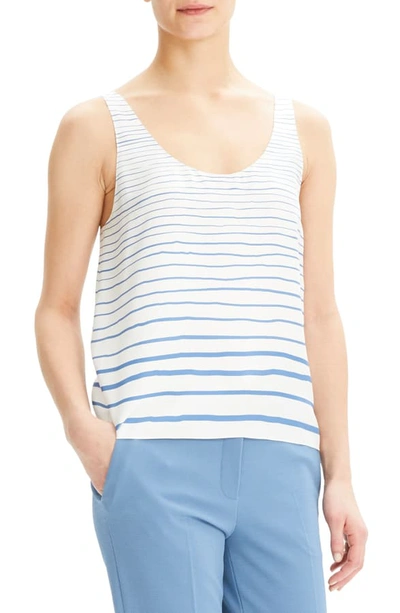 Theory Striped Scoop-neck Silk Tank Top In Blue