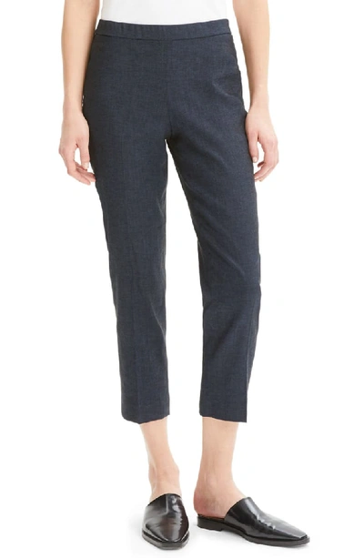 Theory Eco Sharkskin Basic Pull-on Crop Trousers In Navy Melange