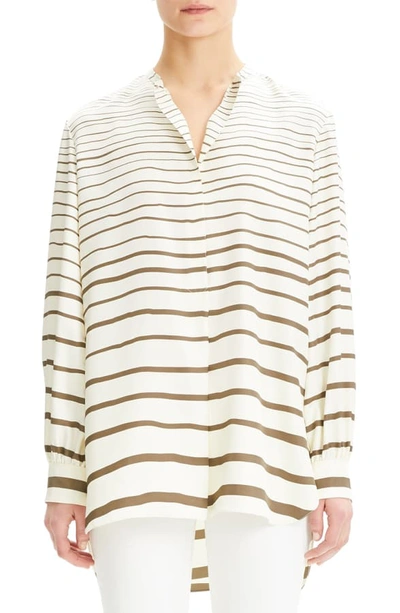 Theory Painted Stripe Long-sleeve Silk Popover Tunic In Cargo