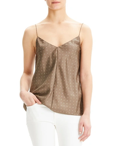 Theory Dot Overlay V-neck Silk Camisole In Cargo