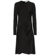 Chloé Gather Waist Long Sleeve Satin Dress In Black