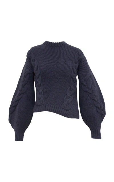 Alejandra Alonso Rojas Hand Cable Knit Cropped Sweater In Navy | ModeSens