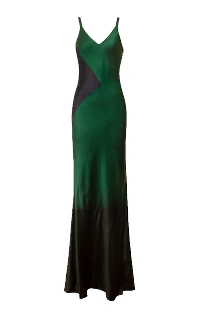Alejandra Alonso Rojas Hand Dyed Silk Slip Gown In Green