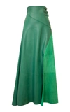 Alejandra Alonso Rojas Buckled Waistband Leather Flared Skirt In Green