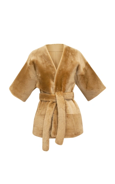 Alejandra Alonso Rojas Reversible Shearling Wrap Coat In Neutral