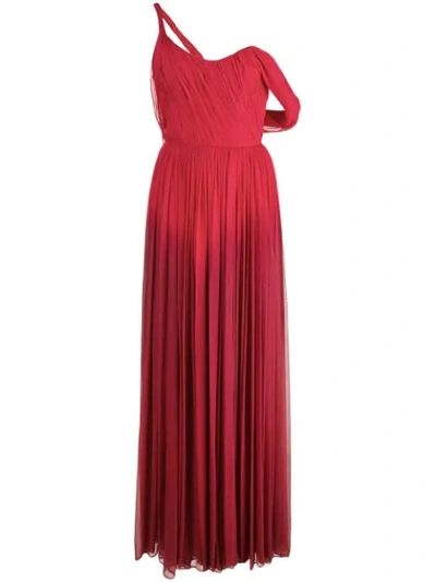 Oscar De La Renta One-shoulder Dip Dye Silk Gown In Scarlet