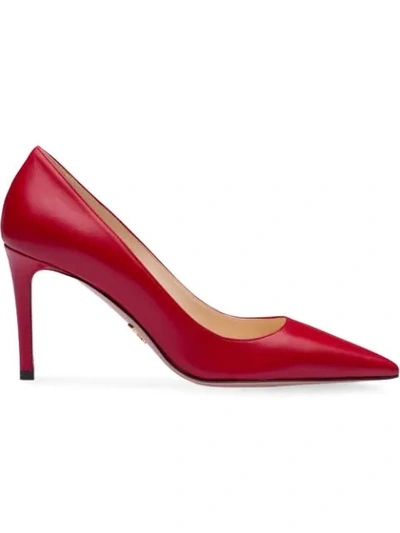 Prada Leather Pumps In Red