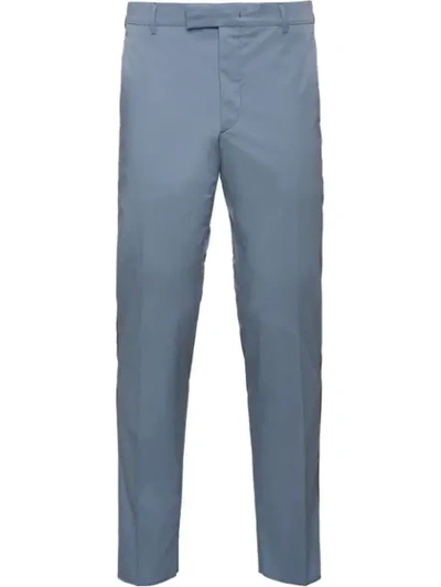 Prada Stretch Cotton Trousers In Blau