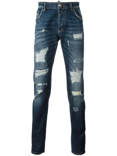 Jeans Philipp Plein Fortement Délavé Motif Python - Taille 36, Occasion Très Bon état, Prix MSRP 2000$
