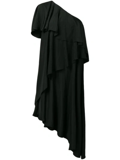 Lanvin Asymmetrical Ruffle Dress In Black