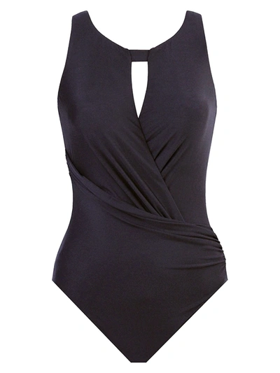 Miraclesuit Swim Rock Solid Arden Wraped One-piece Swimsuit In Midnight