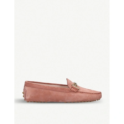 Tod's Gommini Maxi Doppia Suede Driving Shoes In Pale Pink