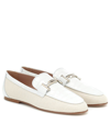 Tod's Double T-bar Leather And Canvas Loafers In White