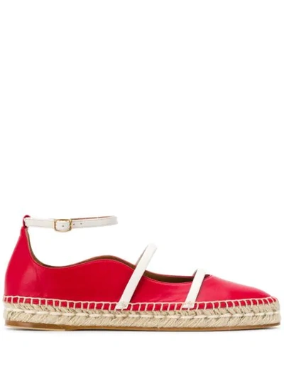 Malone Souliers Selina Waved-edge Leather Espadrilles In Red