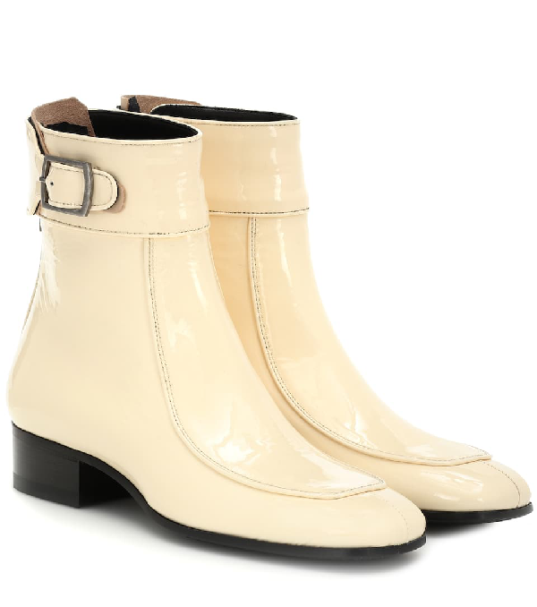 cream patent ankle boots