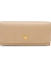 Prada Logo Foldover Continental Wallet In Neutrals