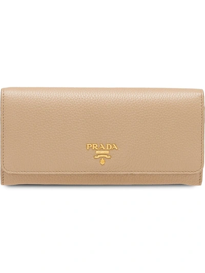 Prada Logo Foldover Continental Wallet In Neutrals