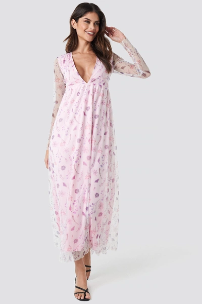 Na-kd Floral Sheer Ls Maxi Dress - Pink