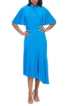Maggy London Asymmetrical Midi Dress In Sea Blue