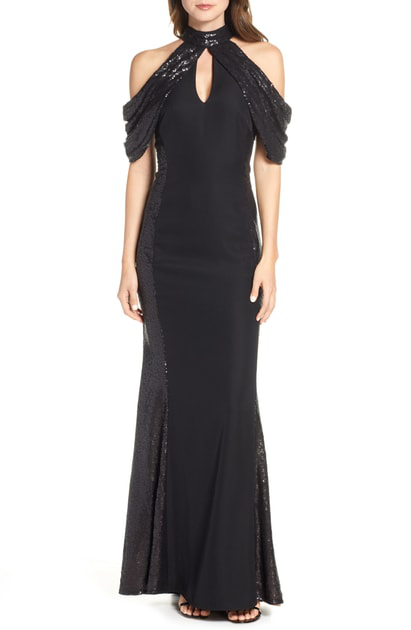 black cold shoulder gown