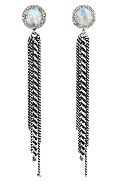 Sheryl Lowe Moonstone Fringe Earrings In Moonstone/ Silver