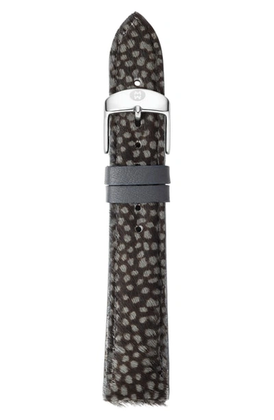 Michele 18mm Genuine Calf Hair Watch Strap In Grey Spotted