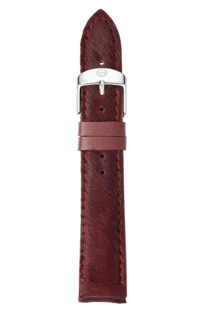 Michele 16mm Genuine Calf Hair Watch Strap In Wine