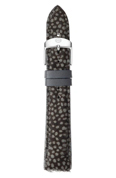 Michele 16mm Genuine Calf Hair Watch Strap In Grey Spotted