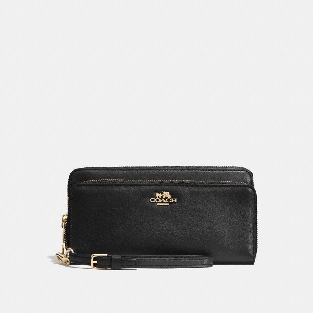 Coach Double Accordion Zip Wallet In Smooth Leather In Black/light Gold ...