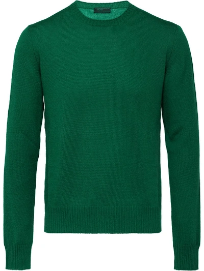 Prada Knitted Crew Neck Sweater In Grün