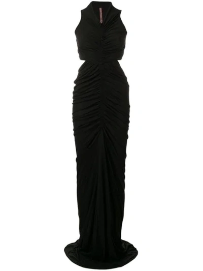 Rick Owens Sleeveless Ruched Jersey Gown In Black