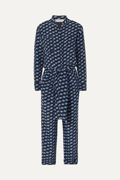 Diane Von Furstenberg Leone Belted Printed Silk Crepe De Chine Jumpsuit In Blue